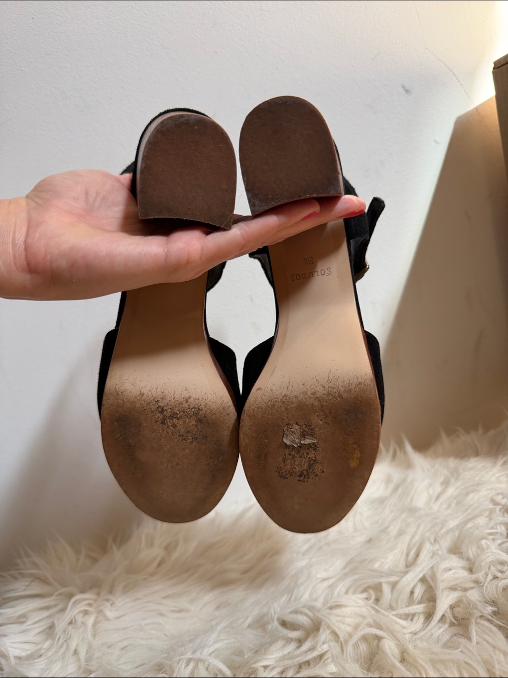 Soludos Black Suede Platform Sandals with Wood-Effect Heel Women’s 8.5 - Picture 4 of 9